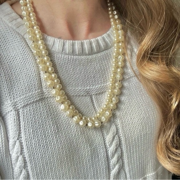 Vintage Jewelry - Baroque Pearl Two Strand Necklace Vintage “Tamar”  25” Statement Gold Silver